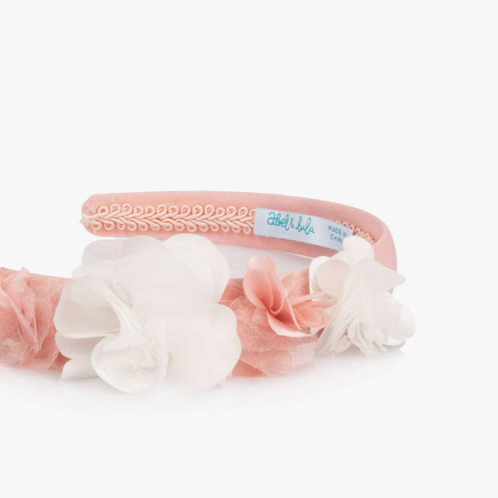 Abel & Lula-Girls Pink & White Satin & Crêpe Flower Hairband | Childrensalon