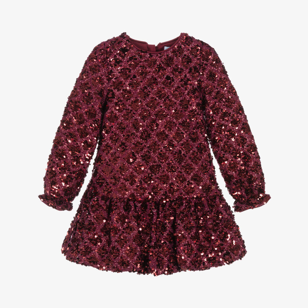 Abel & Lula-Girls Plum Sequin Dress with Bubble Hem | Childrensalon