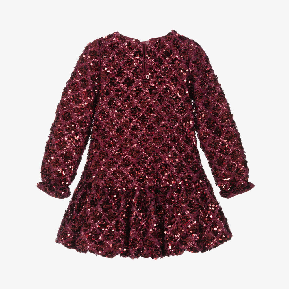 Abel & Lula-Girls Plum Sequin Dress with Bubble Hem | Childrensalon