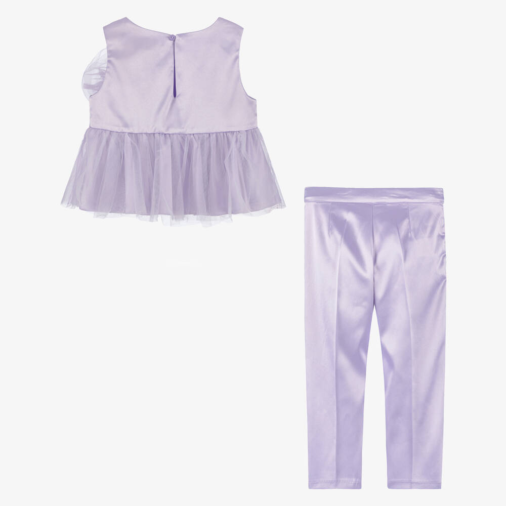 Abel & Lula-Girls Purple Satin & Tulle Trouser Set | Childrensalon