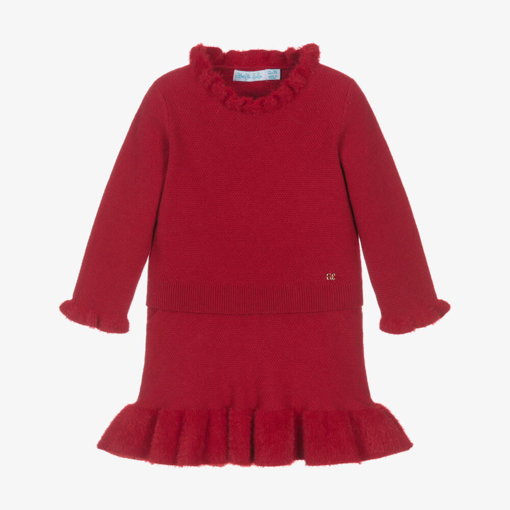Abel & Lula-Girls Red Piqué Knit Top & Skirt Set | Childrensalon