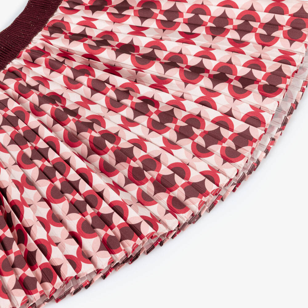 Abel & Lula-Girls Red Pleated Skirt with Geometric Print | Childrensalon