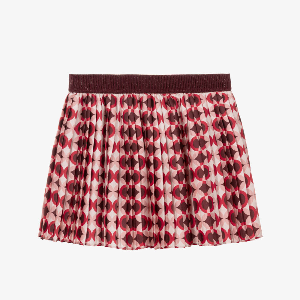Abel & Lula-Girls Red Pleated Skirt with Geometric Print | Childrensalon