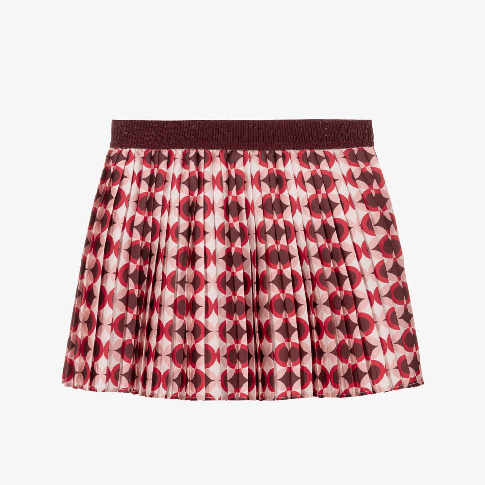 Abel & Lula-Girls Red Pleated Skirt with Geometric Print | Childrensalon