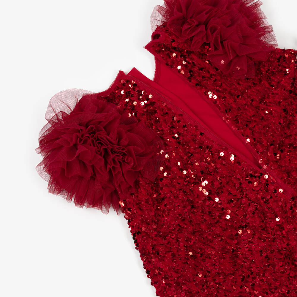 Abel & Lula-Girls Red Sequin & Tulle Ruffle Dress | Childrensalon