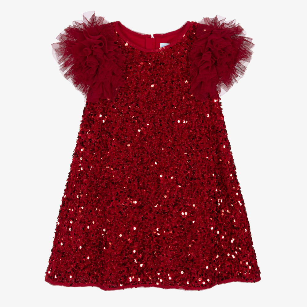 Abel & Lula-Girls Red Sequin & Tulle Ruffle Dress | Childrensalon