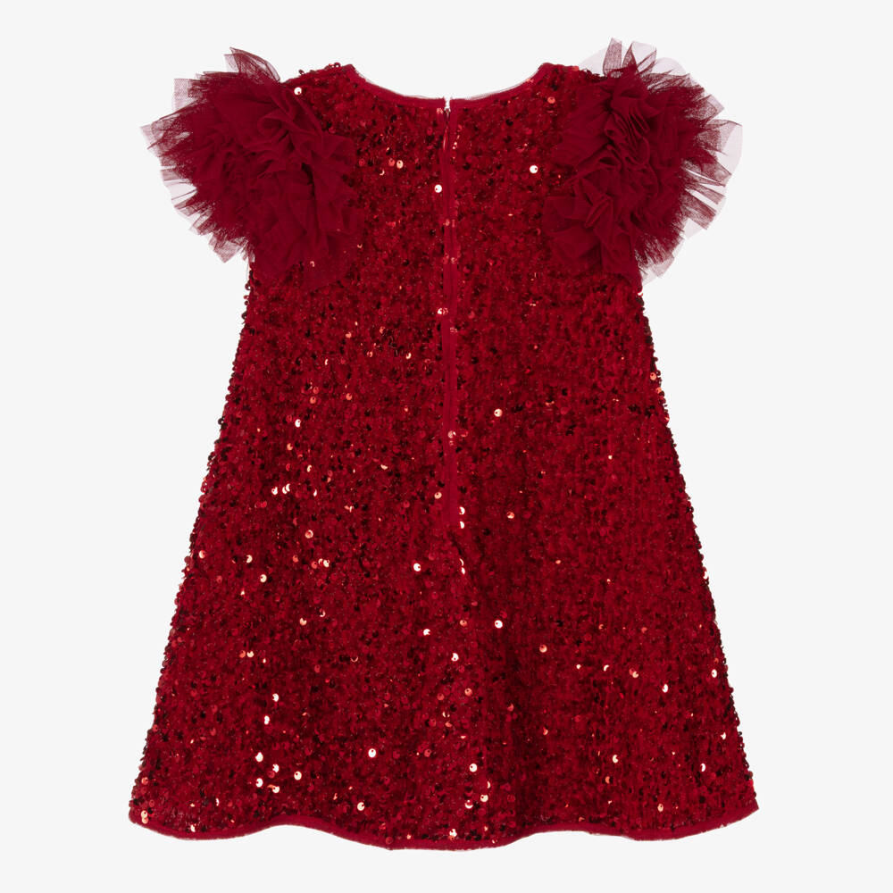 Abel & Lula-Girls Red Sequin & Tulle Ruffle Dress | Childrensalon