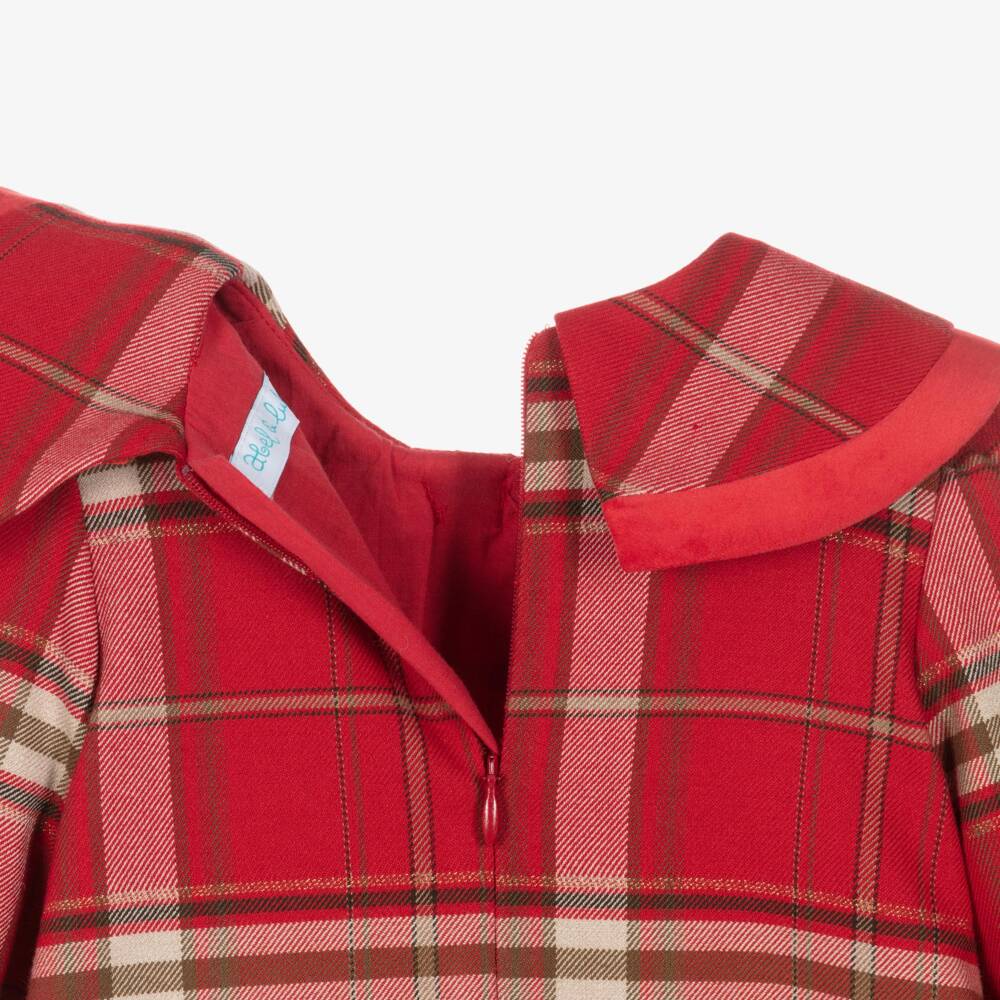 Abel & Lula-Girls Red Tartan Dress with Bow Collar | Childrensalon