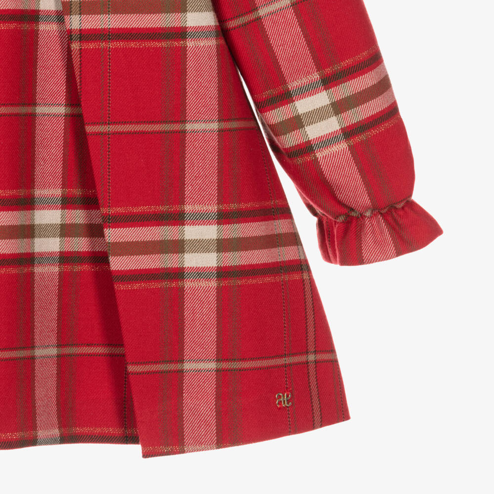 Abel & Lula-Girls Red Tartan Dress with Bow Collar | Childrensalon