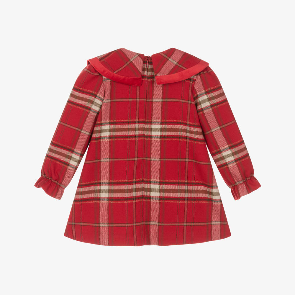 Abel & Lula-Girls Red Tartan Dress with Bow Collar | Childrensalon