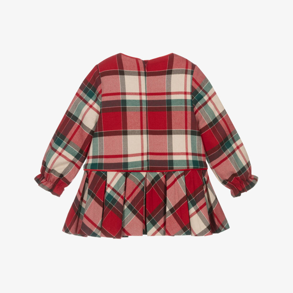 Abel & Lula-Girls Red Tartan Dress with Velvet Bow | Childrensalon