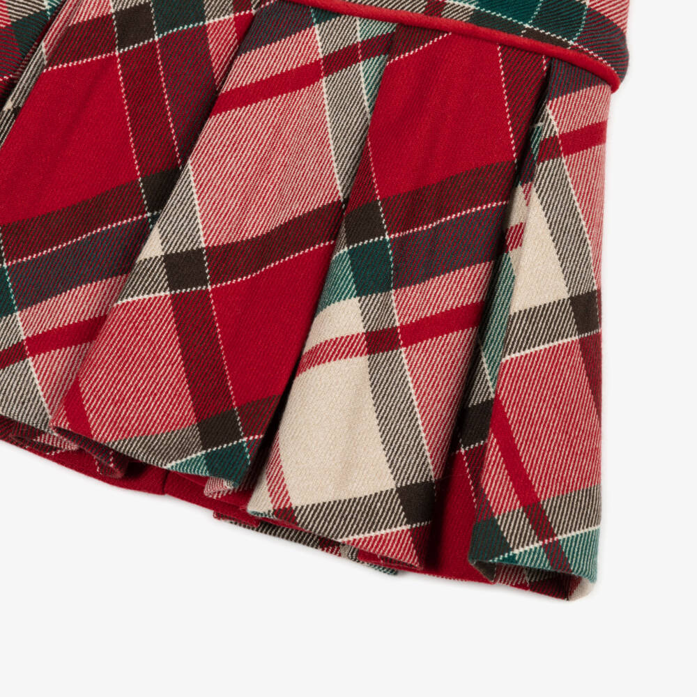 Abel & Lula-Girls Red Tartan Dress with Velvet Bow | Childrensalon