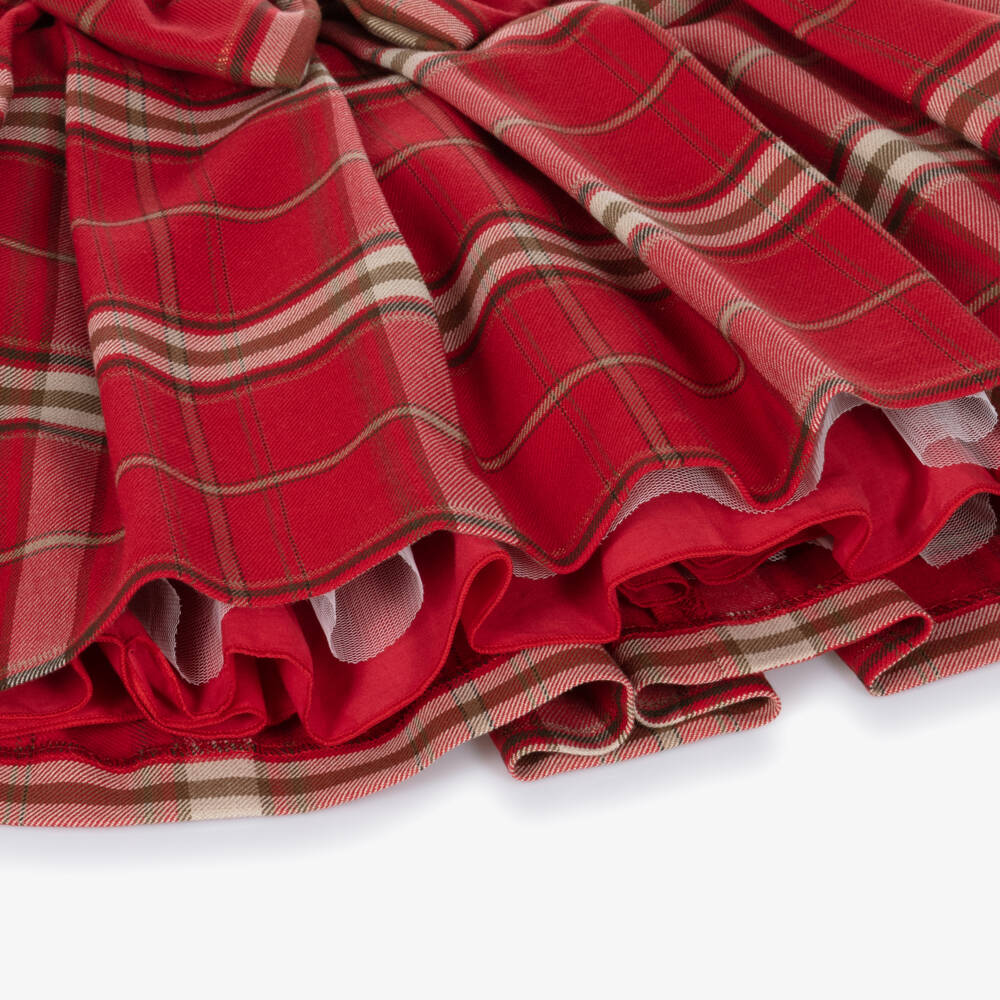 Abel & Lula-Girls Red Tartan Pleated Dress with Bow | Childrensalon