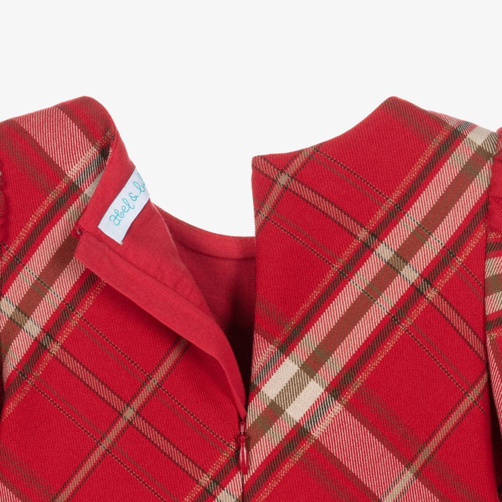 Abel & Lula-Girls Red Tartan Pleated Dress with Bow | Childrensalon