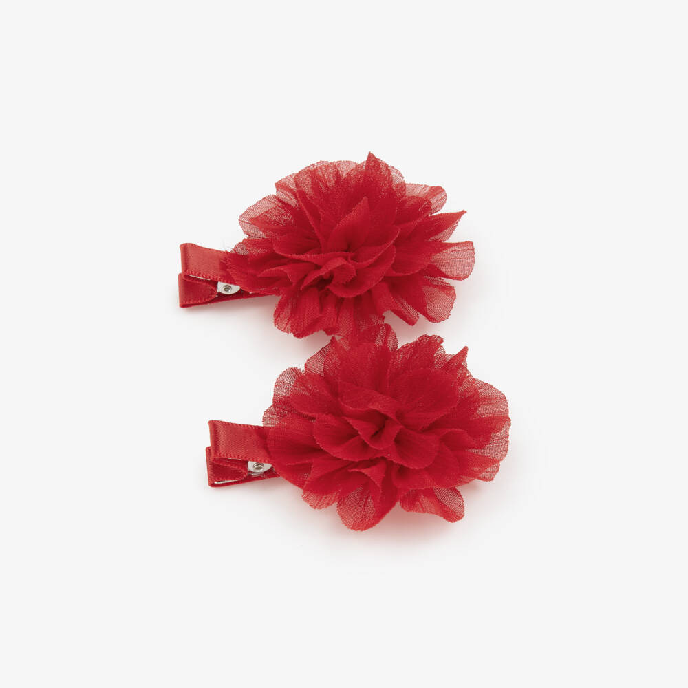 Abel & Lula-Girls Red Tulle Flower Hairclips (2 Pack) | Childrensalon
