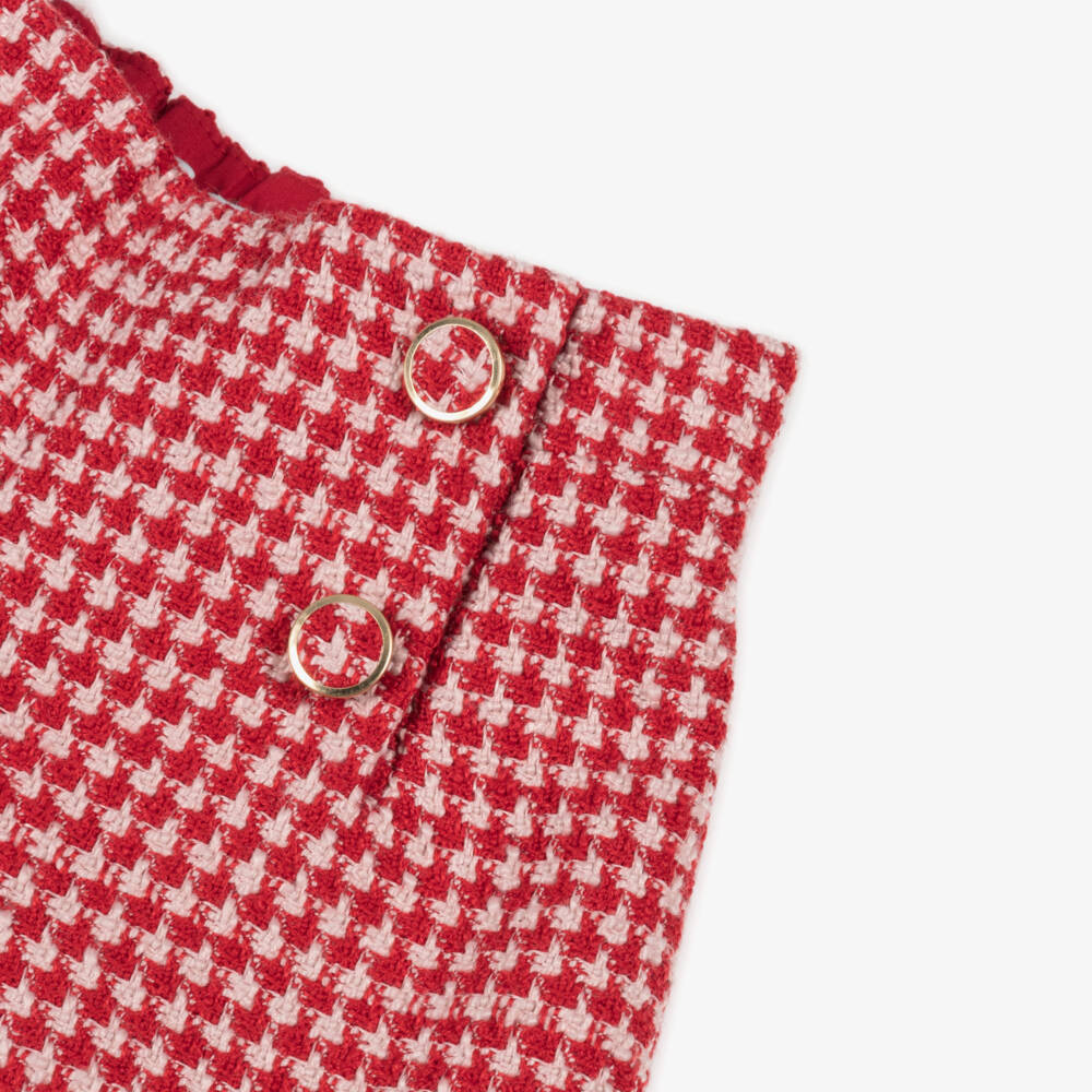 Abel & Lula-Girls Red Tweed Houndstooth Shorts Set | Childrensalon