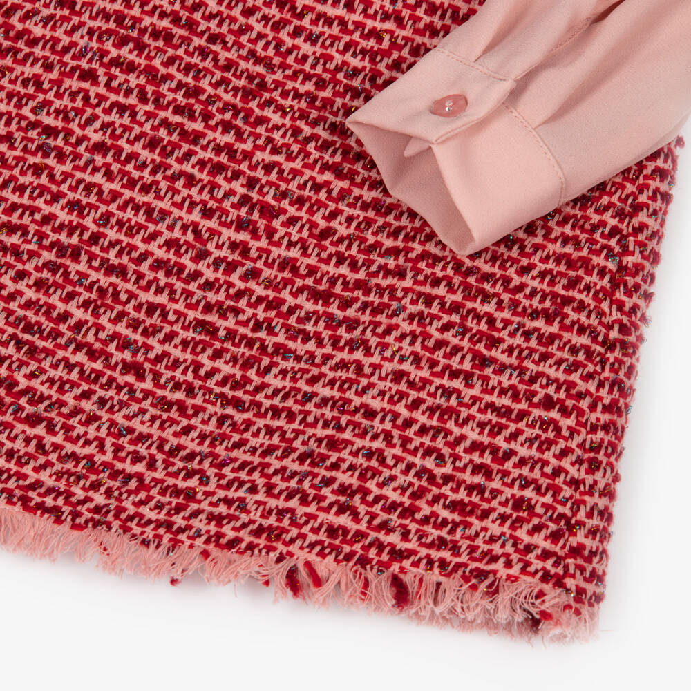 Abel & Lula-Girls Red Tweed & Pink Crêpe Chiffon Dress | Childrensalon