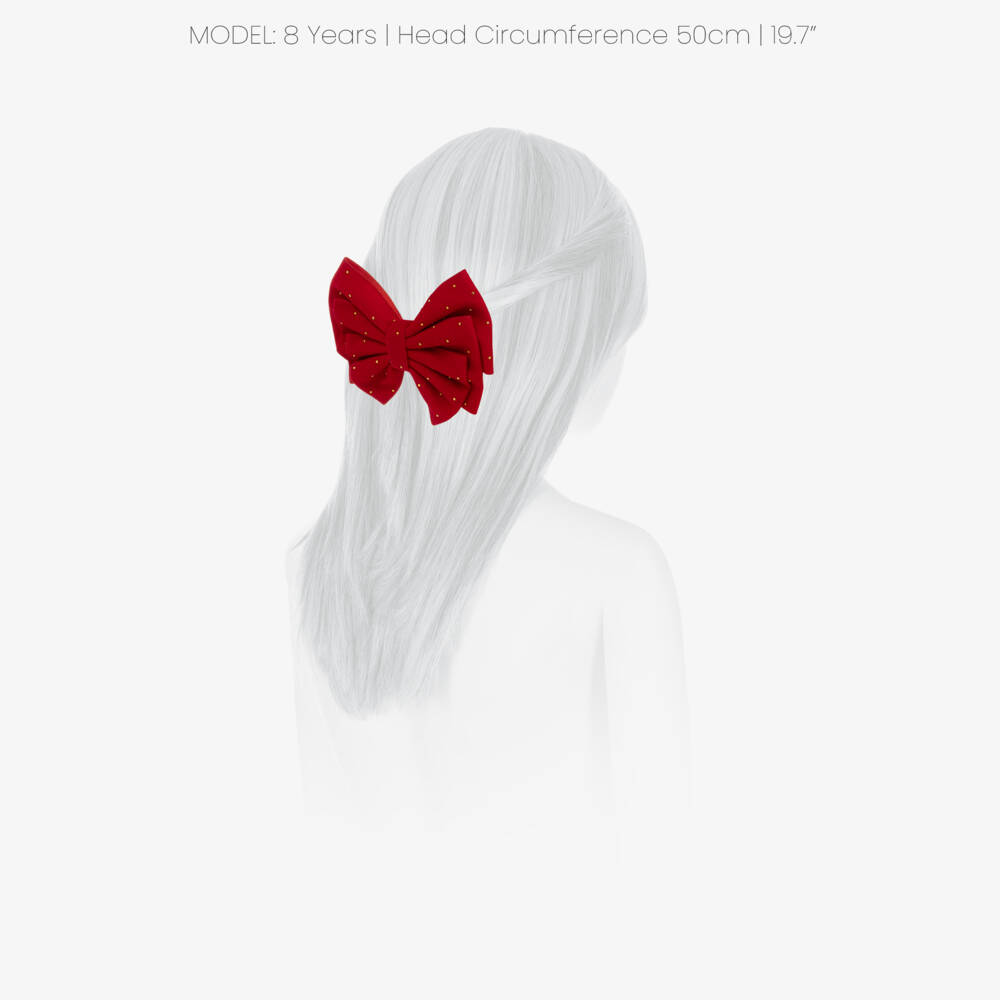 Abel & Lula-Girls Red Velvet Bow Clip with Gold Rhinestones (13cm) | Childrensalon