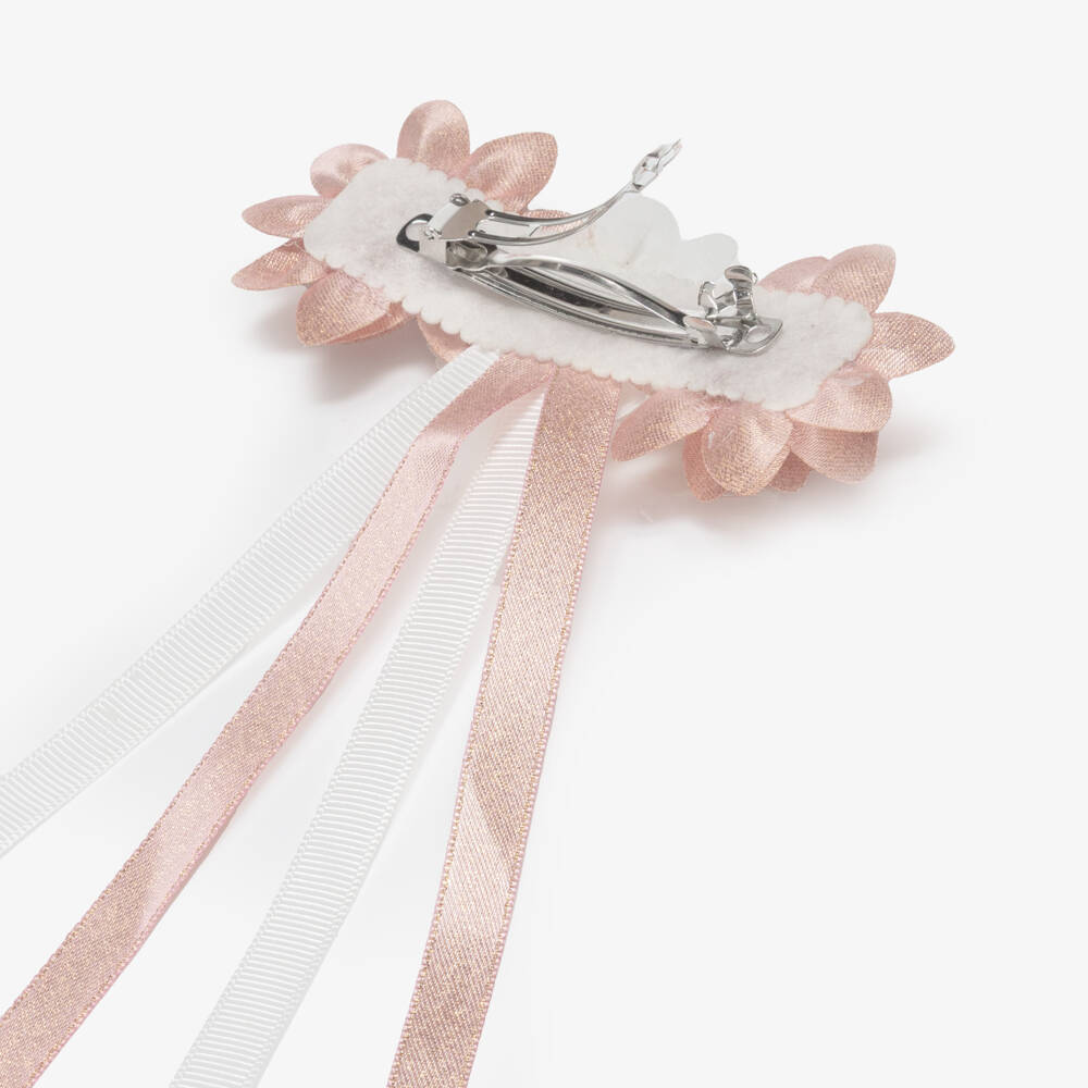 Abel & Lula-Girls Rose Gold & White Flower Hair Clip (11cm) | Childrensalon