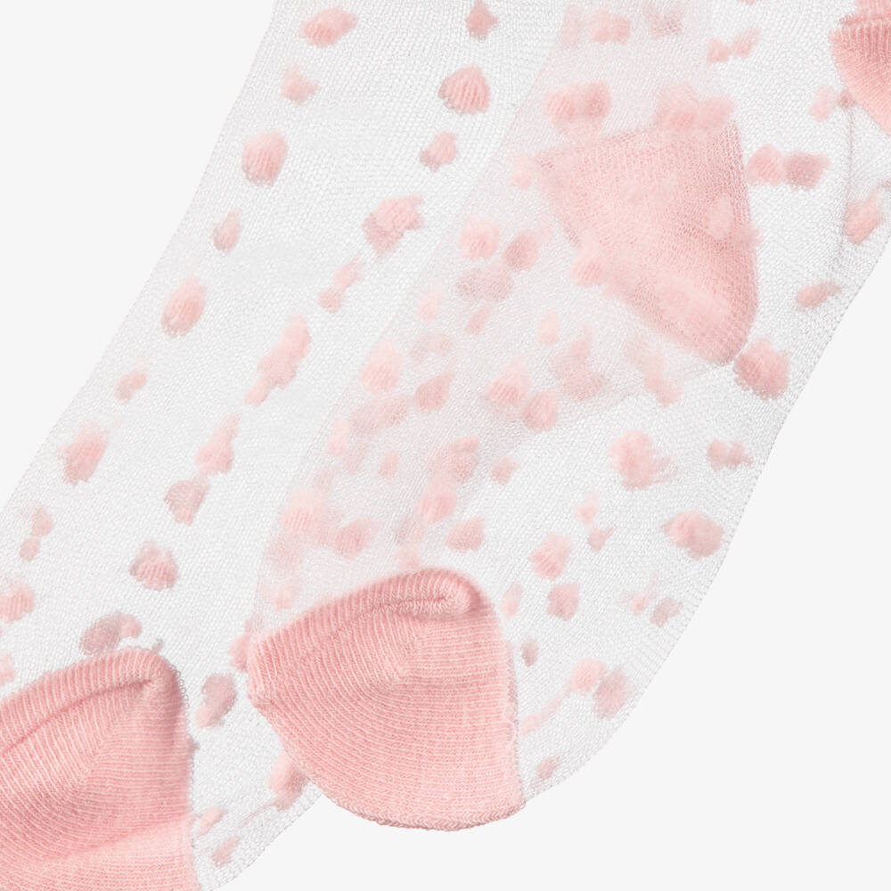 Abel & Lula- Girls Sheer Pink Polka Dot Ankle Socks | Childrensalon