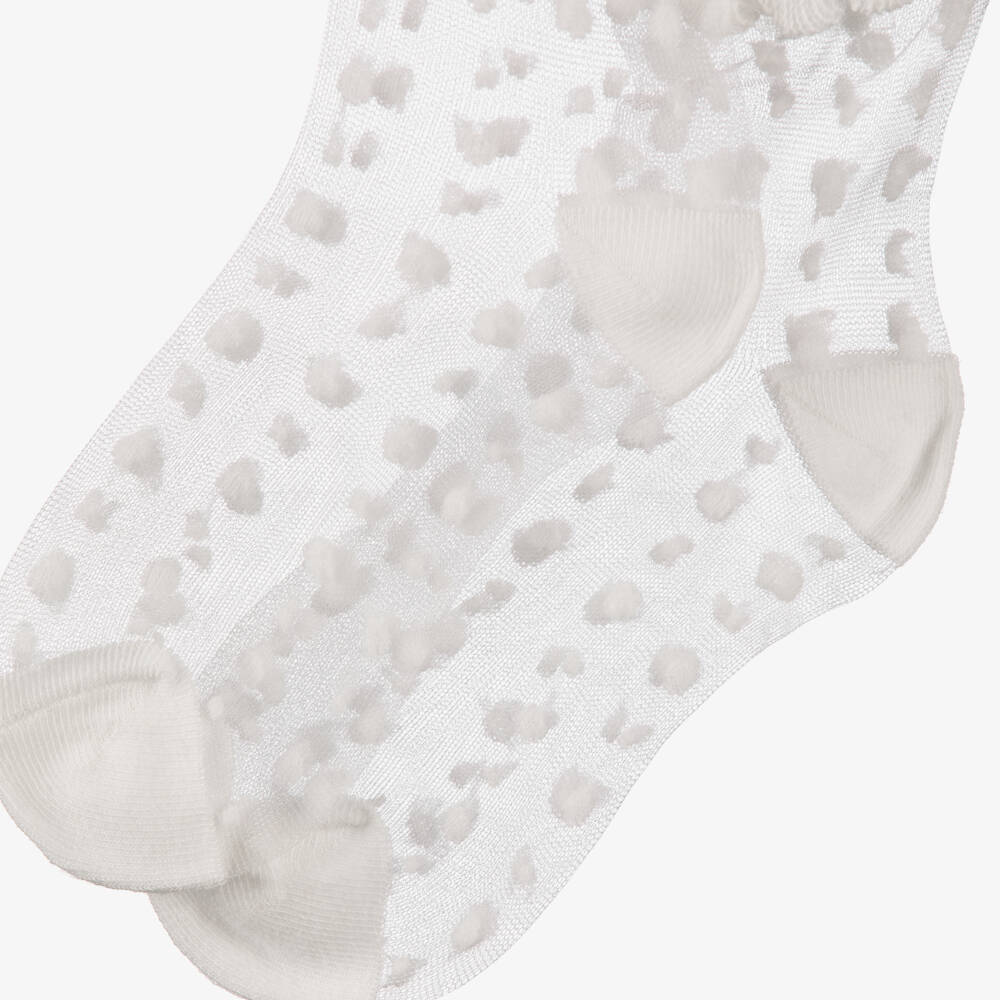 Abel & Lula-Girls Sheer White Polka Dot Ankle Socks | Childrensalon