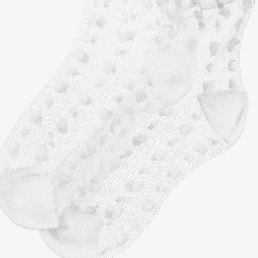 Abel & Lula-Girls Sheer White Polka Dot Ankle Socks | Childrensalon
