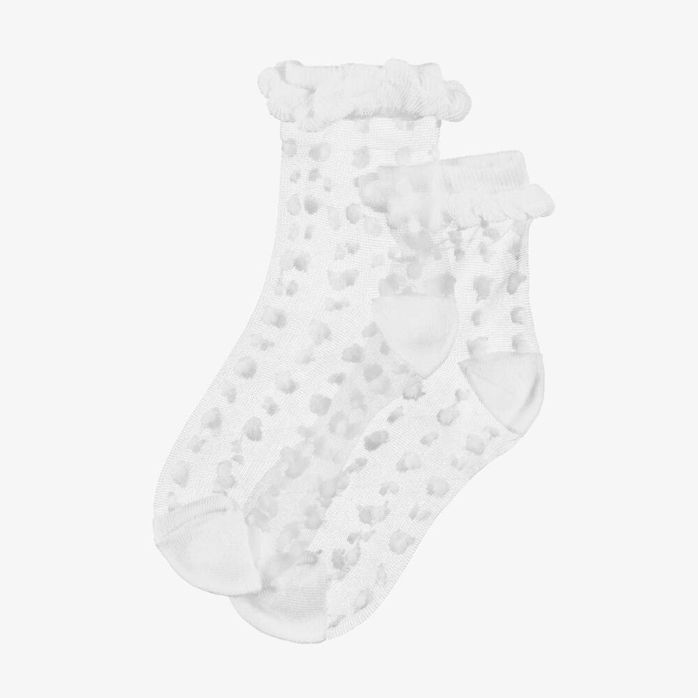 Abel & Lula-Girls Sheer White Polka Dot Ankle Socks | Childrensalon