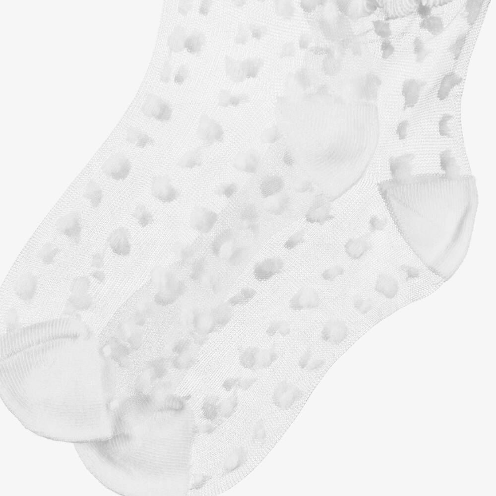 Abel & Lula-Girls Sheer White Polka Dot Ankle Socks | Childrensalon