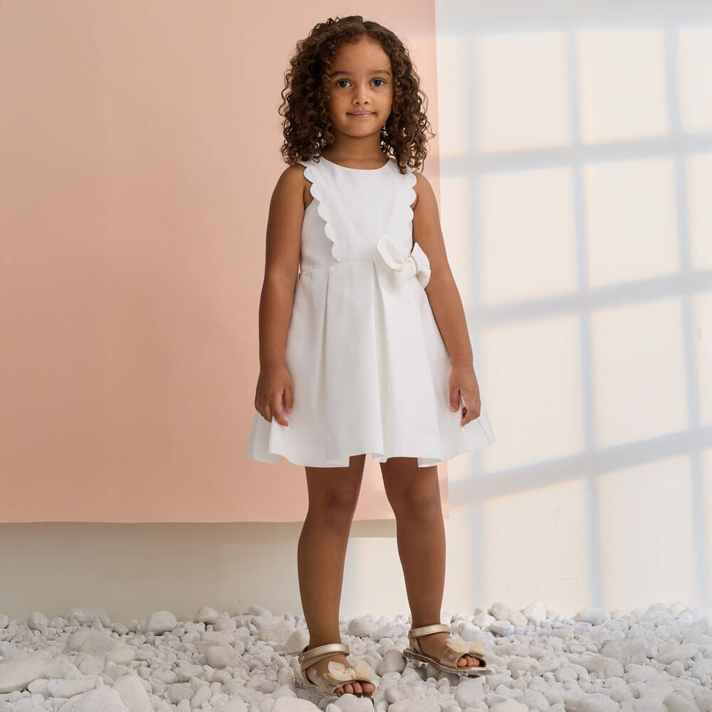 Abel & Lula-Платье кремовое блестящее с бантом со стразами для девочек | Childrensalon