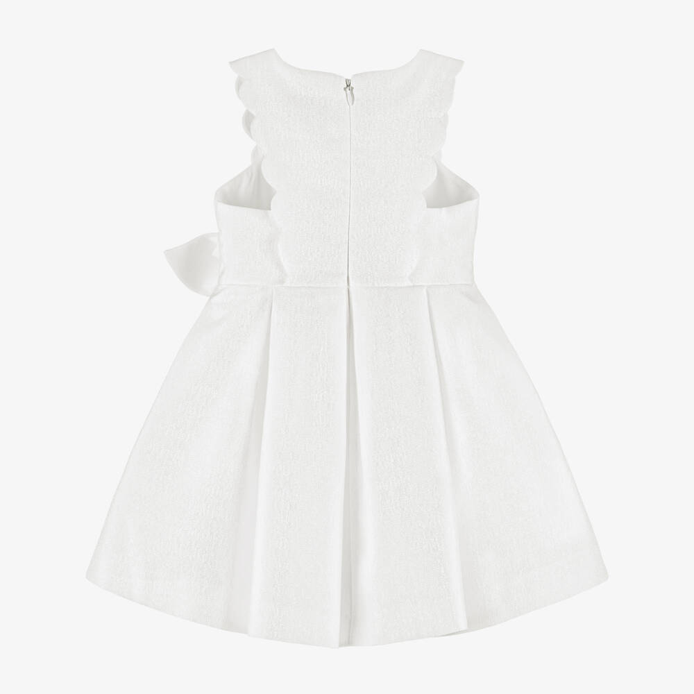 Abel & Lula-Girls Shimmery Ivory Dress with Diamanté Bow | Childrensalon