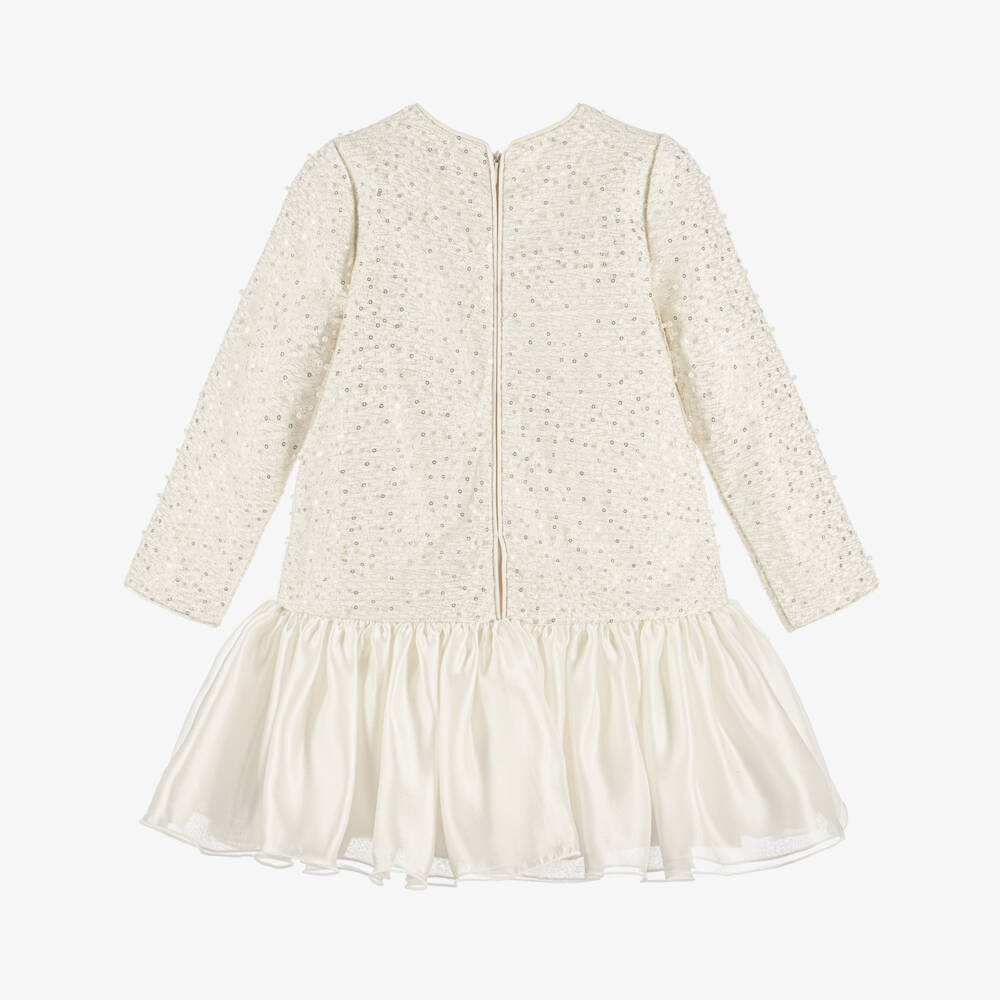 Abel & Lula-Girls Sparkling Ivory Dress with Silver Sequins | Childrensalon