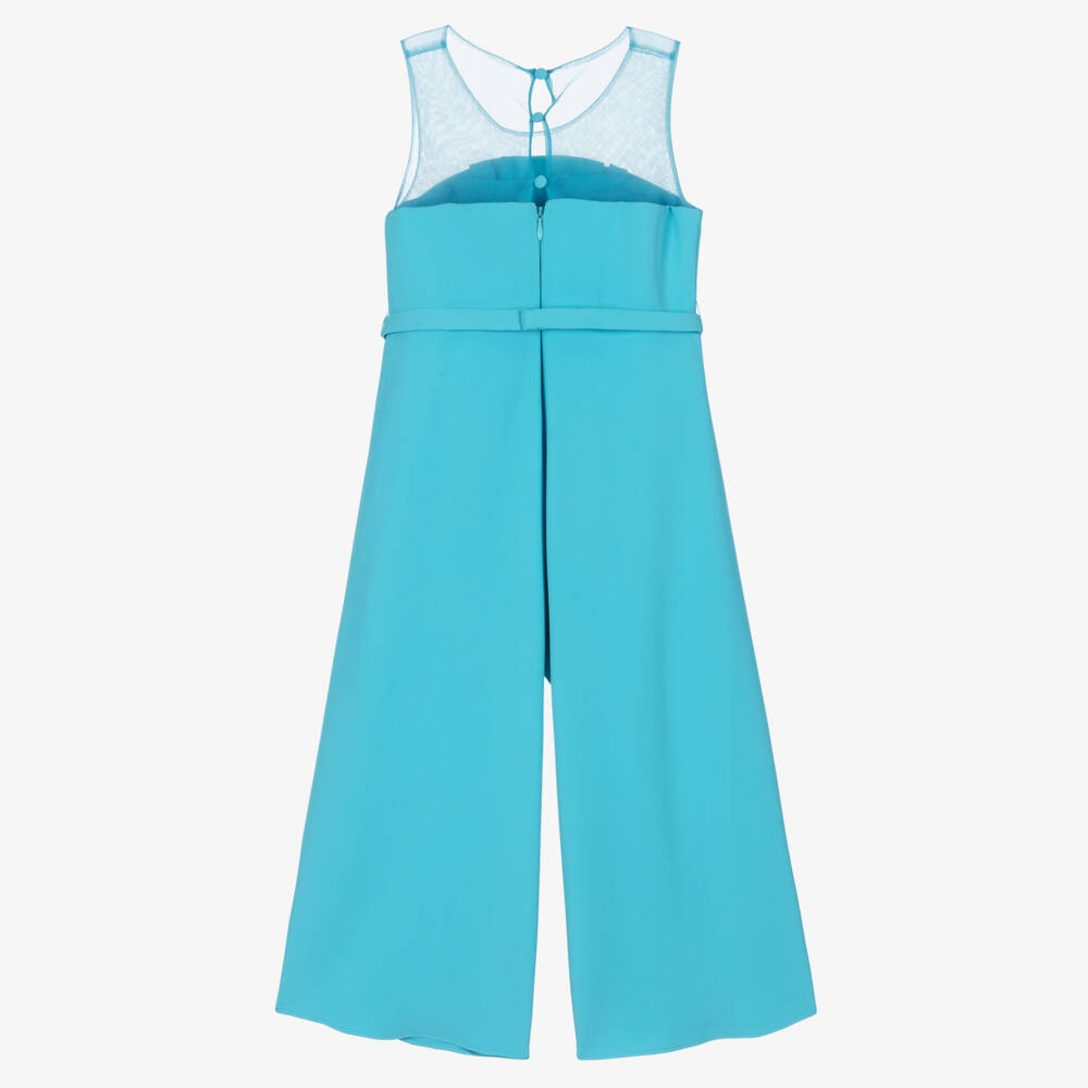 Abel & Lula-Girls Turquoise Blue Wide-Leg Jumpsuit | Childrensalon