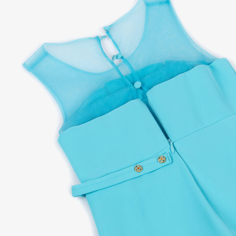 Abel & Lula-Girls Turquoise Blue Wide-Leg Jumpsuit | Childrensalon