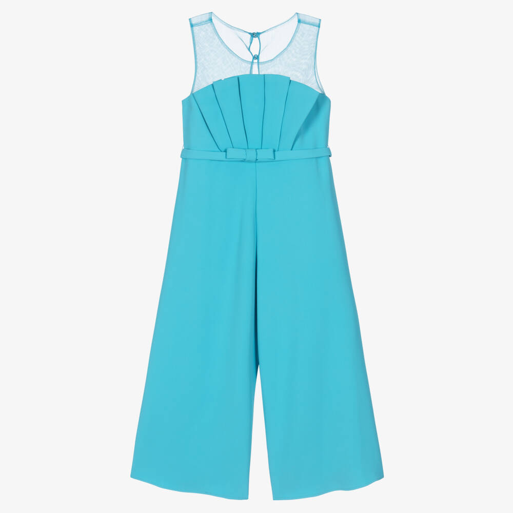 Abel & Lula-Girls Turquoise Blue Wide-Leg Jumpsuit | Childrensalon