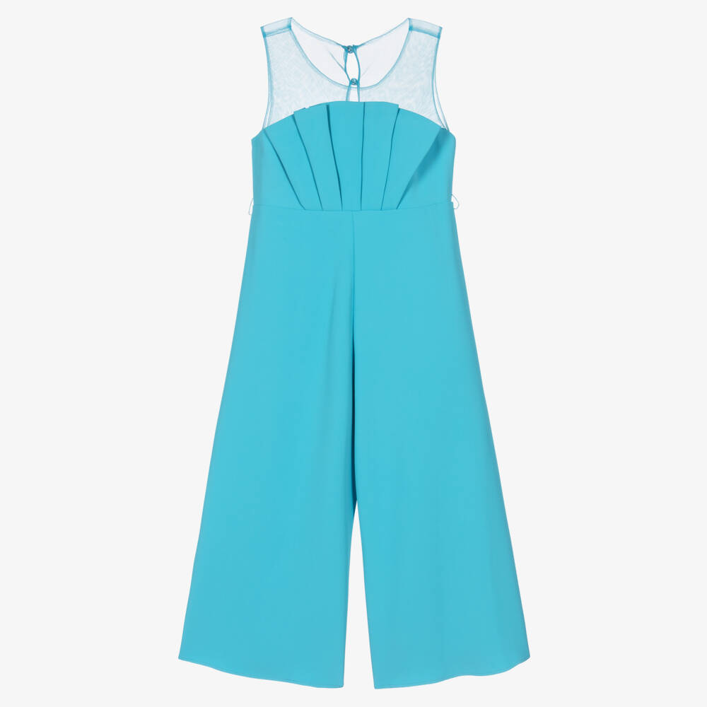 Abel & Lula-Girls Turquoise Blue Wide-Leg Jumpsuit | Childrensalon
