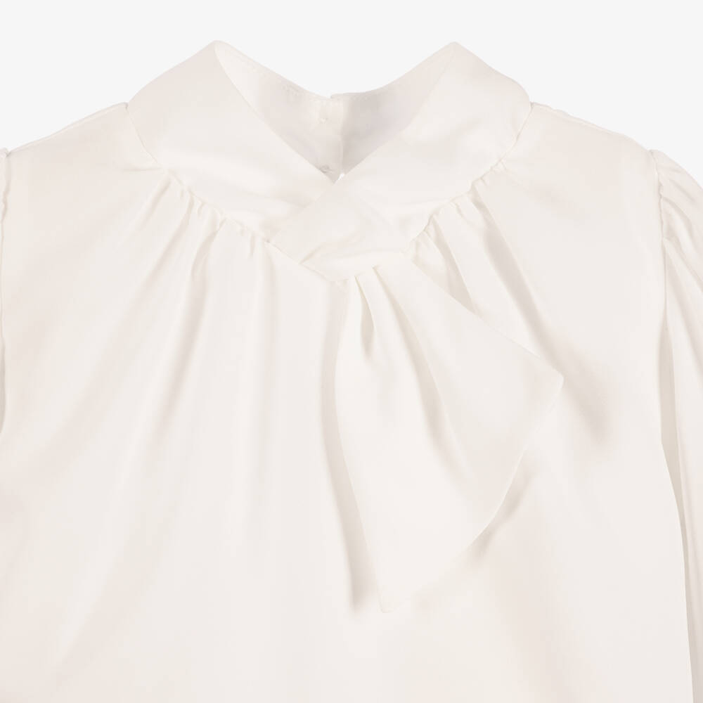 Abel & Lula-Girls White & Beige Skirt Set with Round Sequins | Childrensalon