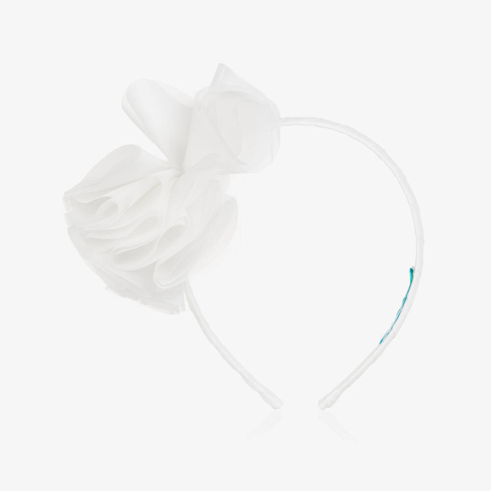 Abel & Lula-Girls White Chiffon Flower Hairband | Childrensalon