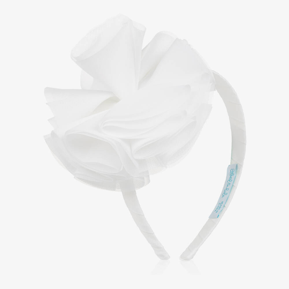 Abel & Lula-Girls White Chiffon Flower Hairband | Childrensalon