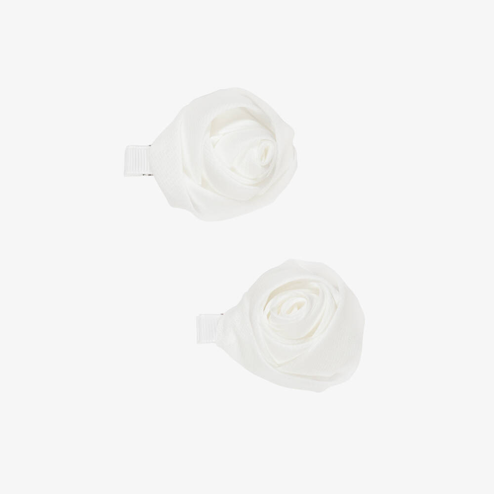 Abel & Lula-Girls White Rose Hair Clips (2 Pack) | Childrensalon