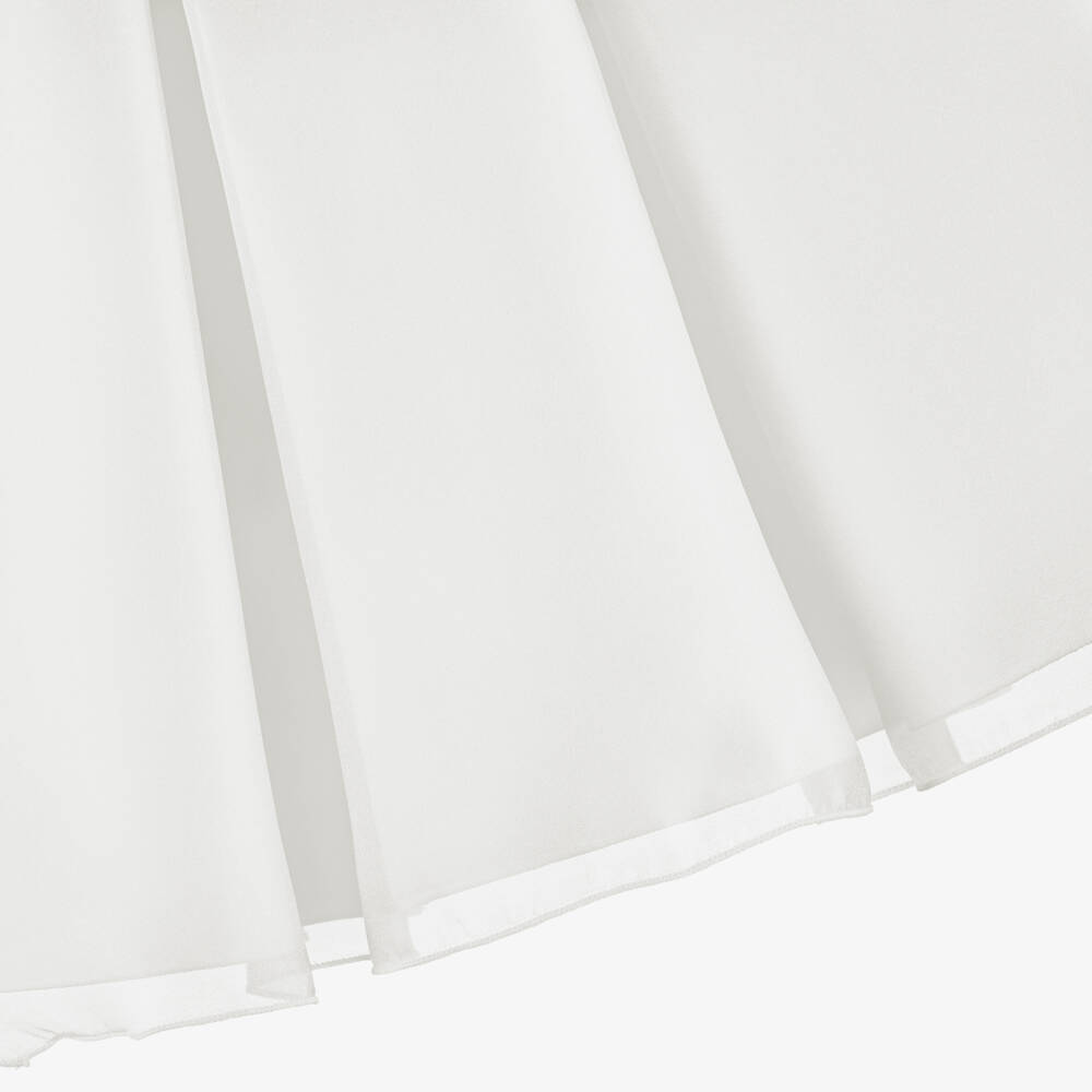 Abel & Lula-Girls White Satin Dress with Large Flower Appliqué | Childrensalon