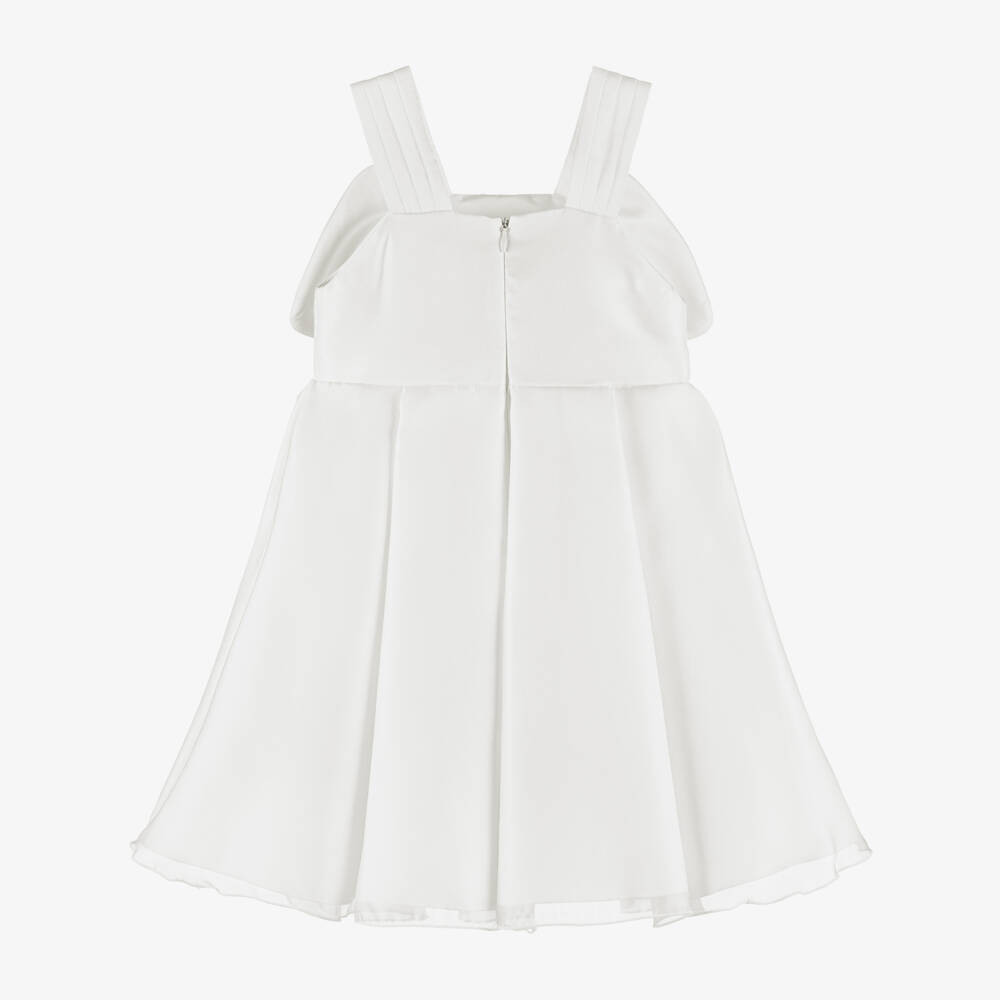 Abel & Lula-Girls White Satin Dress with Large Flower Appliqué | Childrensalon