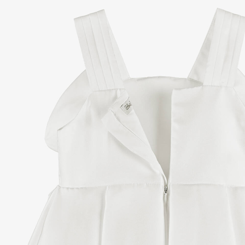 Abel & Lula-Girls White Satin Dress with Large Flower Appliqué | Childrensalon