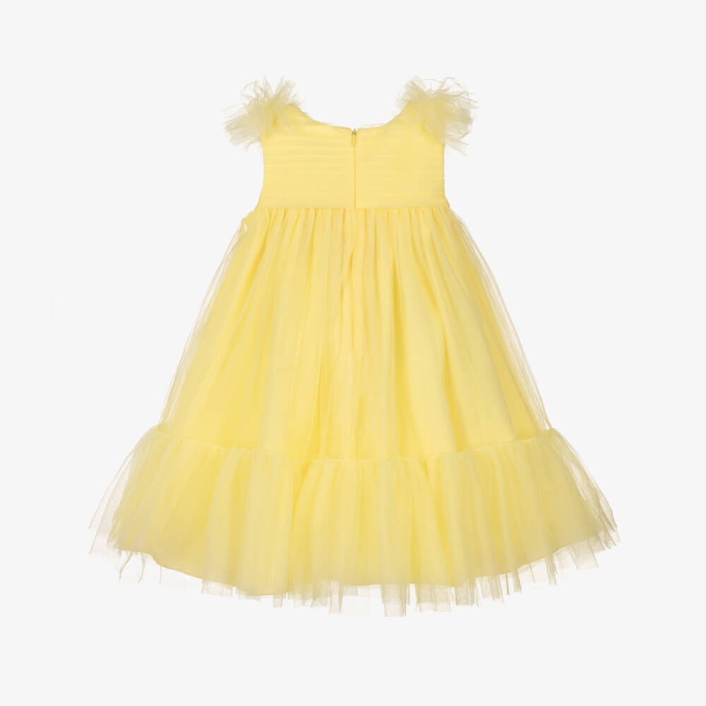 Abel & Lula-Girls Yellow Tulle Dress with Pleated Bodice | Childrensalon