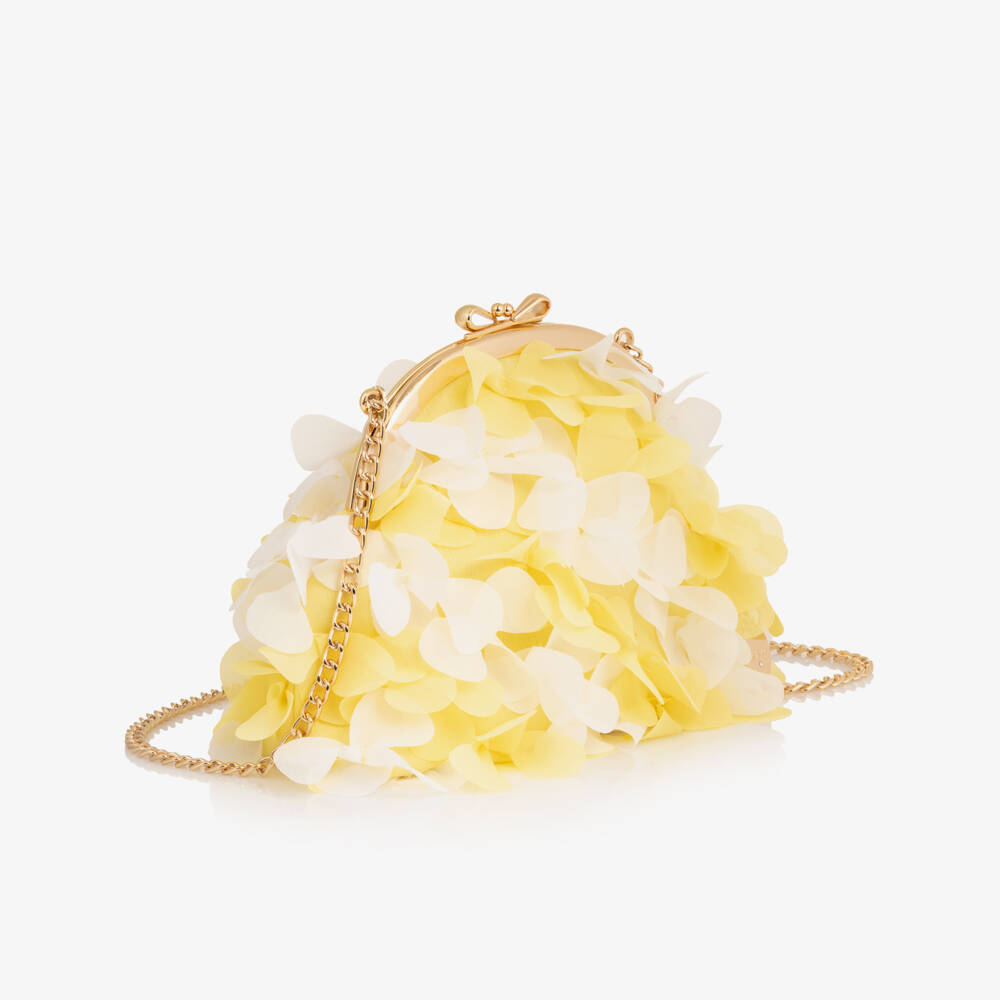 Abel & Lula-Girls Yellow & White Crêpe Chiffon Flower Shoulder Bag (20cm) | Childrensalon
