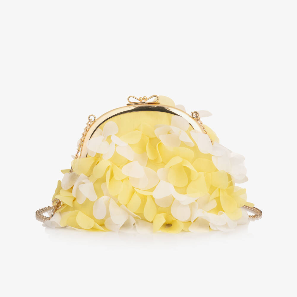Abel & Lula-Girls Yellow & White Crêpe Chiffon Flower Shoulder Bag (20cm) | Childrensalon