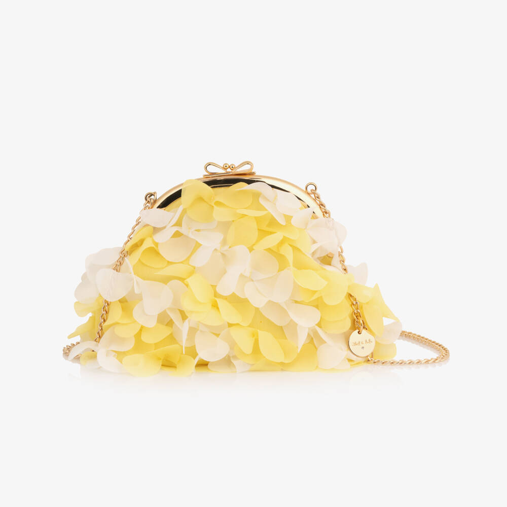 Abel & Lula-Girls Yellow & White Crêpe Chiffon Flower Shoulder Bag (20cm) | Childrensalon