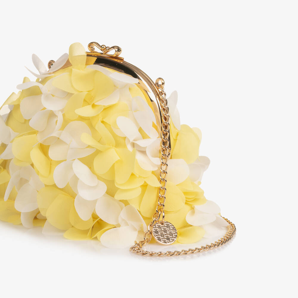 Abel & Lula-Girls Yellow & White Crêpe Chiffon Flower Shoulder Bag (20cm) | Childrensalon