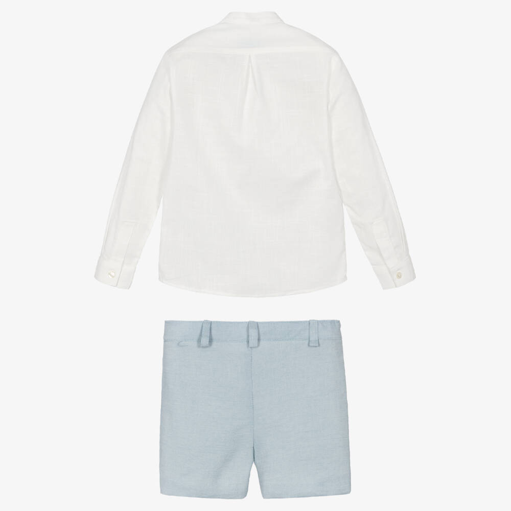Abuela Tata-Boys Ivory & Blue Shorts Set | Childrensalon