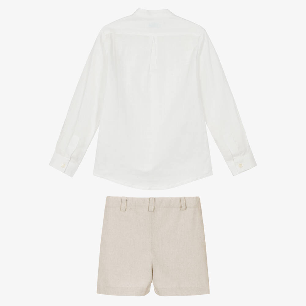 Abuela Tata-Boys Ivory Shirt & Beige Shorts Set | Childrensalon