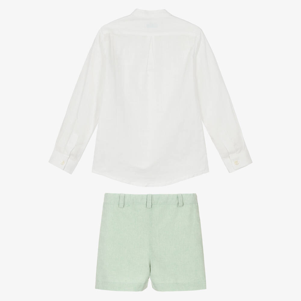 Abuela Tata-Boys Ivory Shirt & Green Shorts Set | Childrensalon